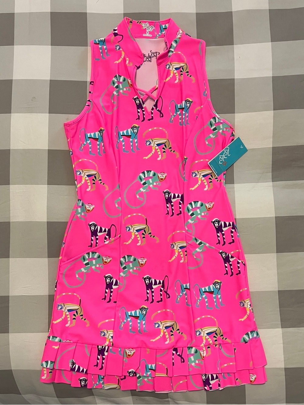 Tzu Tzu Hot Pink Monkey Print Sleeveless Golf Dress / Tennis Dress NWT